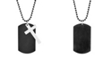 Eve's Jewelry Men's Black Plate Stainless Steel Dog Tag with Cross Necklace